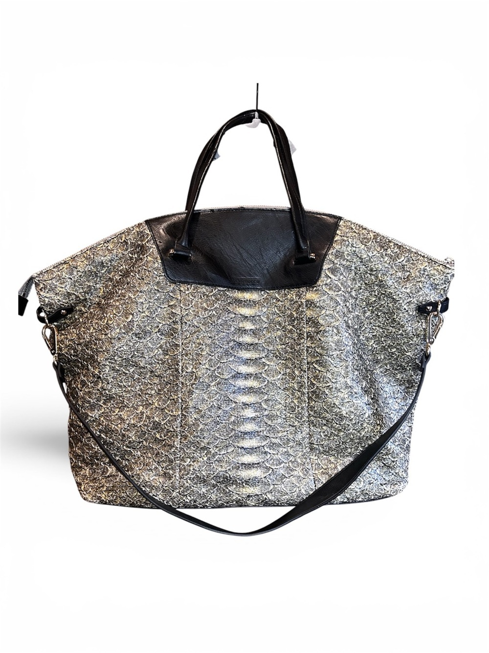 Kelsi Dagger Metallic Python Print Large Tote Bag Travel Weekender Satchel - Picture 2 of 11